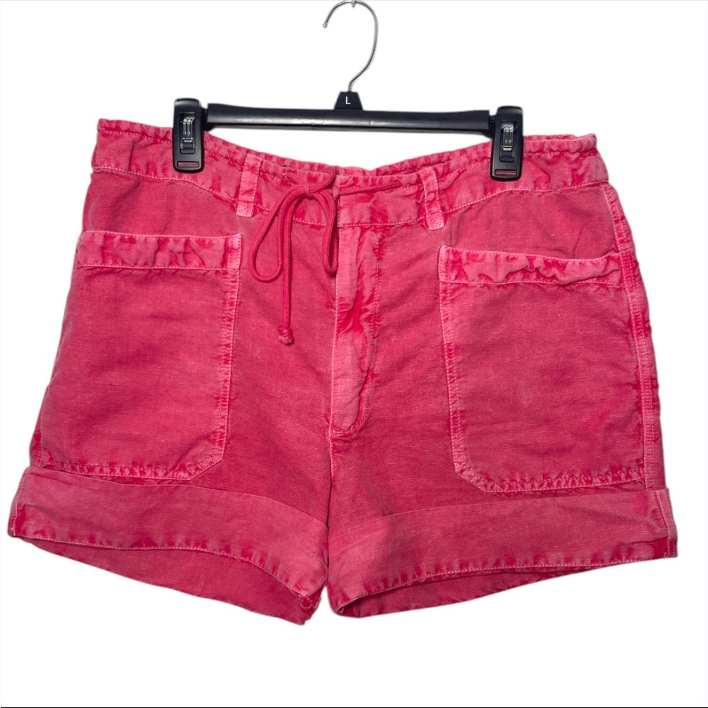 Sundance Women’s Washed Pink Cargo Shorts L Drawstring Pockets Cuffed Hem Summer